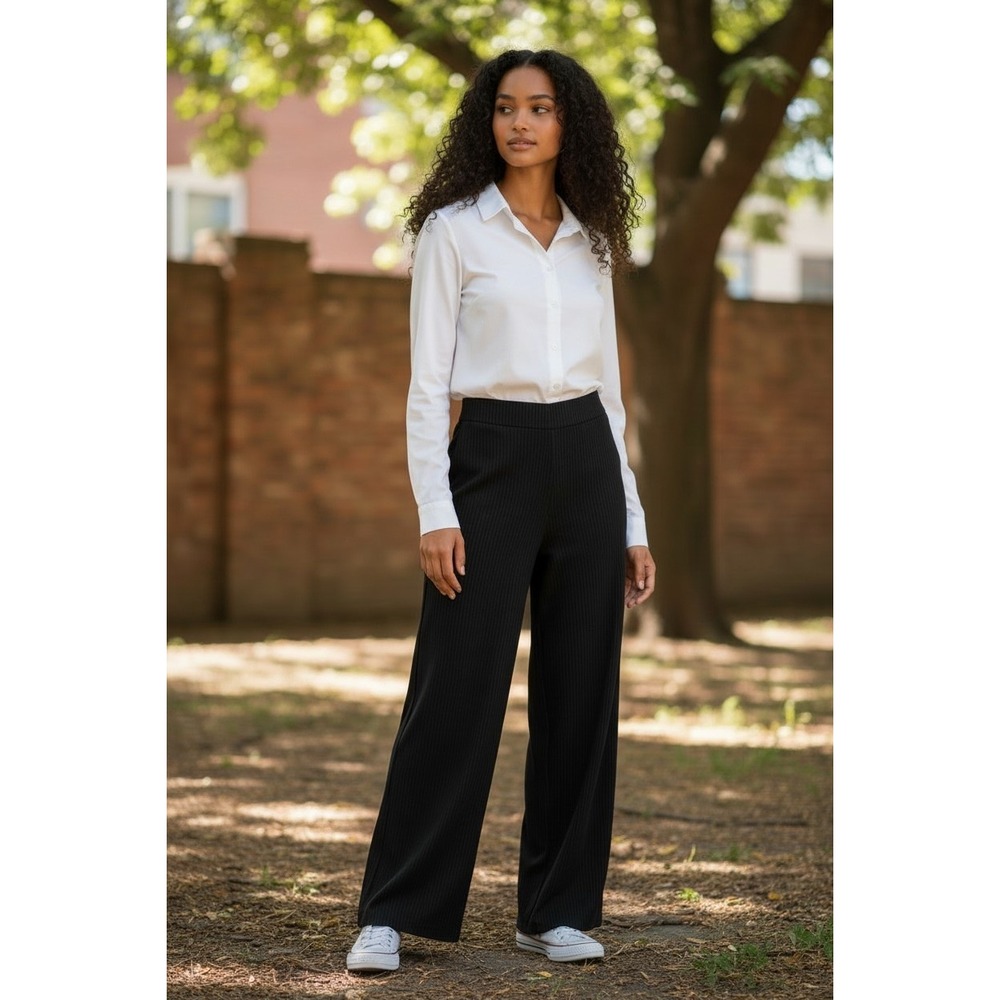 Magaschoni Womens Black High Waisted Pull On Straight Leg Dress Pants Large NWT‎